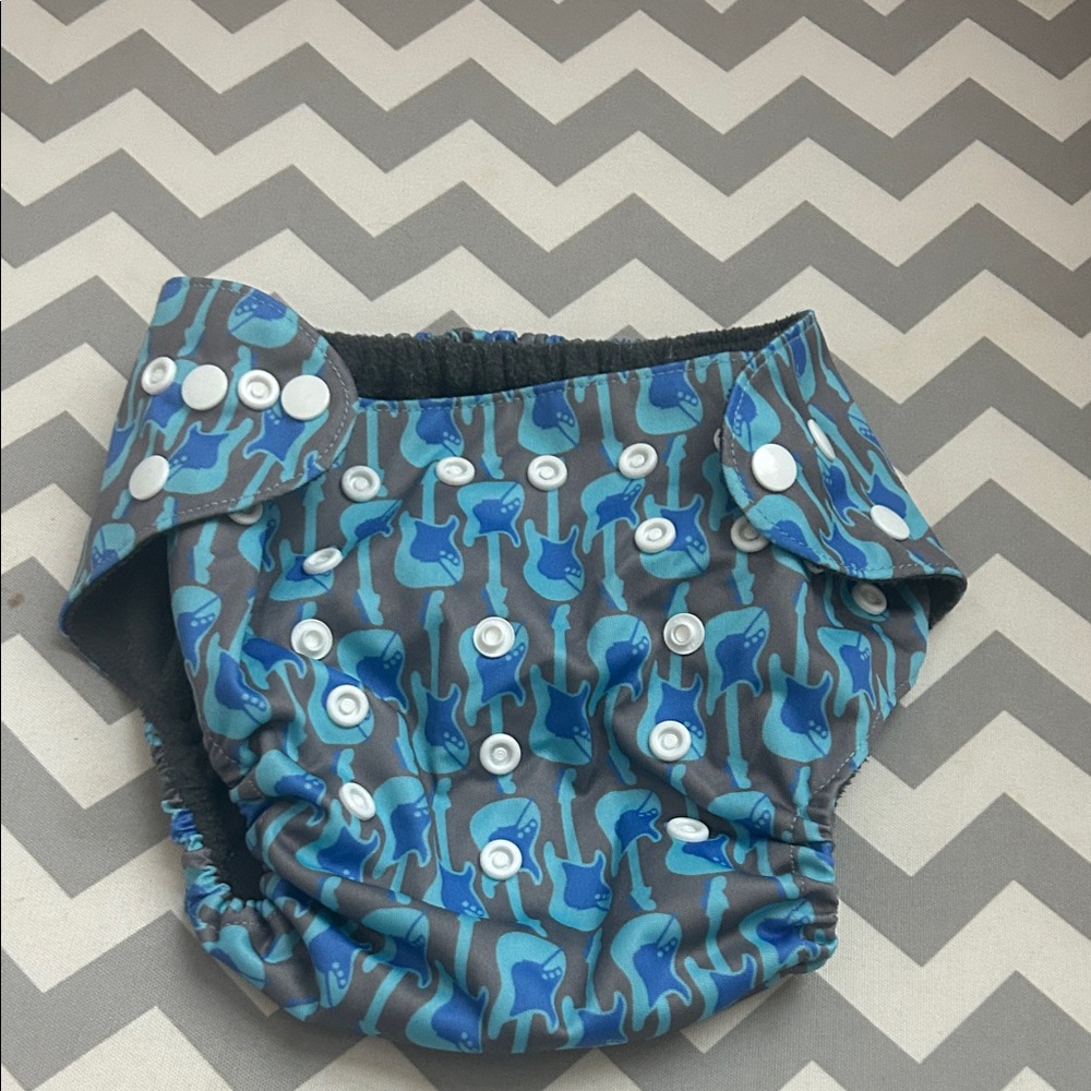 Blue and Gray Guitar Patterned Kids Diaper